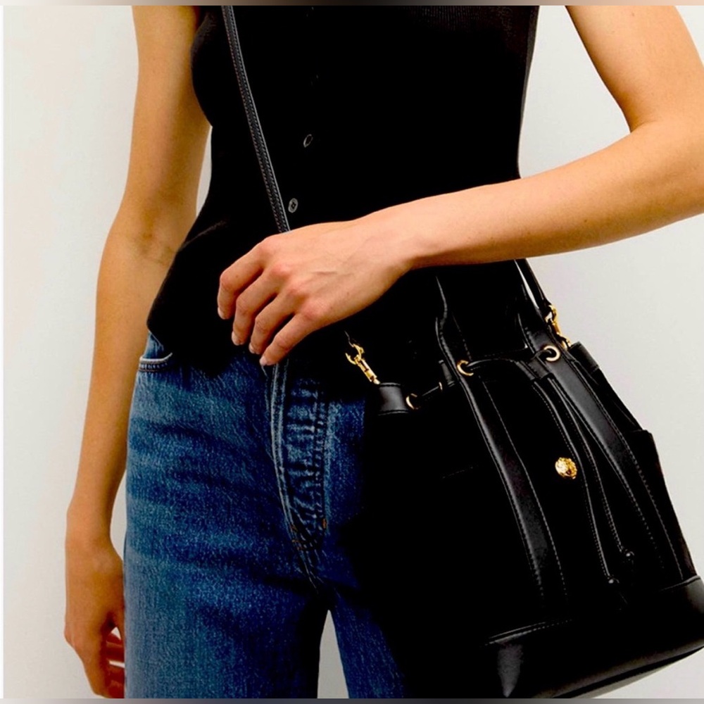 Veronica Beard Goody Suede & Leather 2 Way Bucket Satchel Crossbody Black Bag - Picture 4 of 16